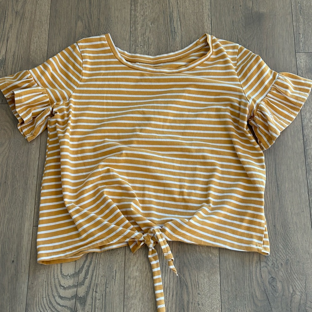 Amazon Women's Short Sleeve Striped Tee - Mustard and White